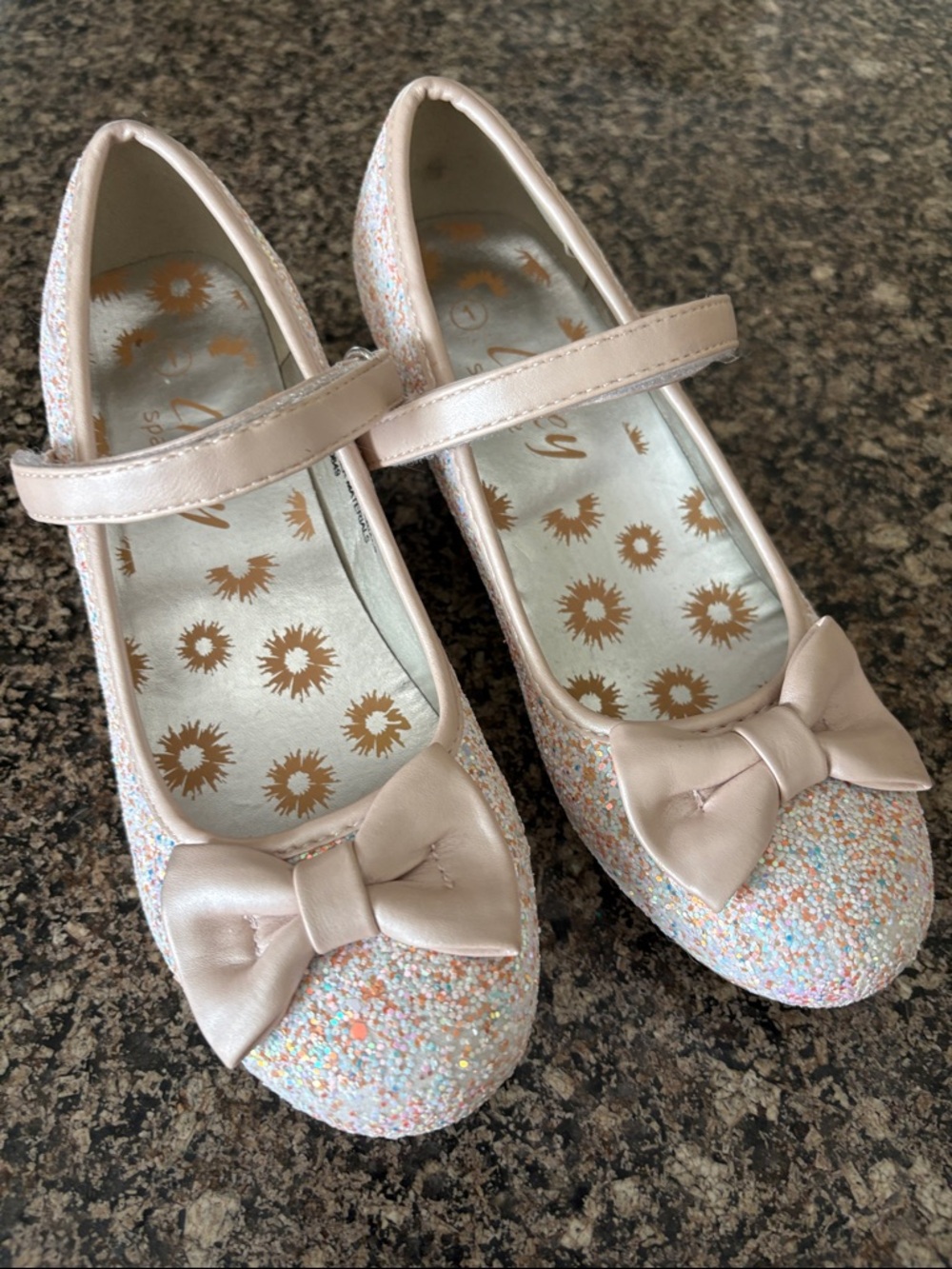 Shimmery Pearl Pink Glitter Bow Mary Janes